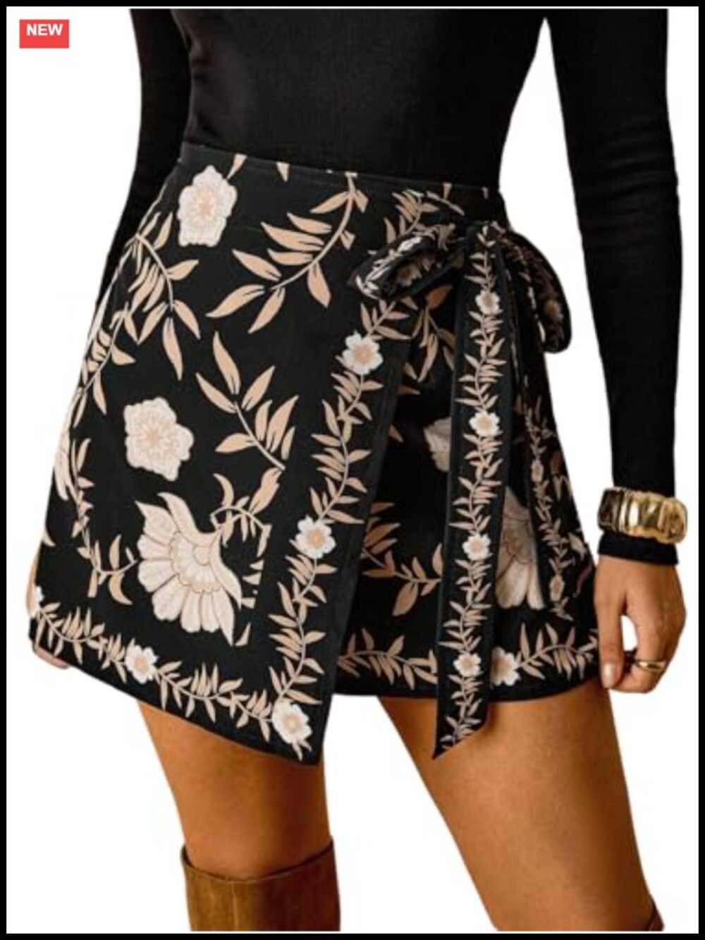 Boho Floral Print Wrap Mini Skirt Tie Side Summer Beach